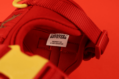 "Berry Rad" Dog Harness. Red Dog Harness with Yellow Detailing, Perfect for as a Small Dog Harness and a Big Dog Harness.