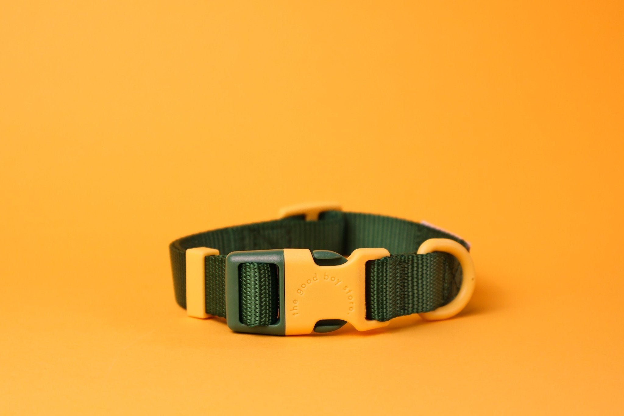 "Cacti" Dog Collar - The Good Boy Store. Deep Green Dog Collar with Yellow Detailing featuring high strength materials.