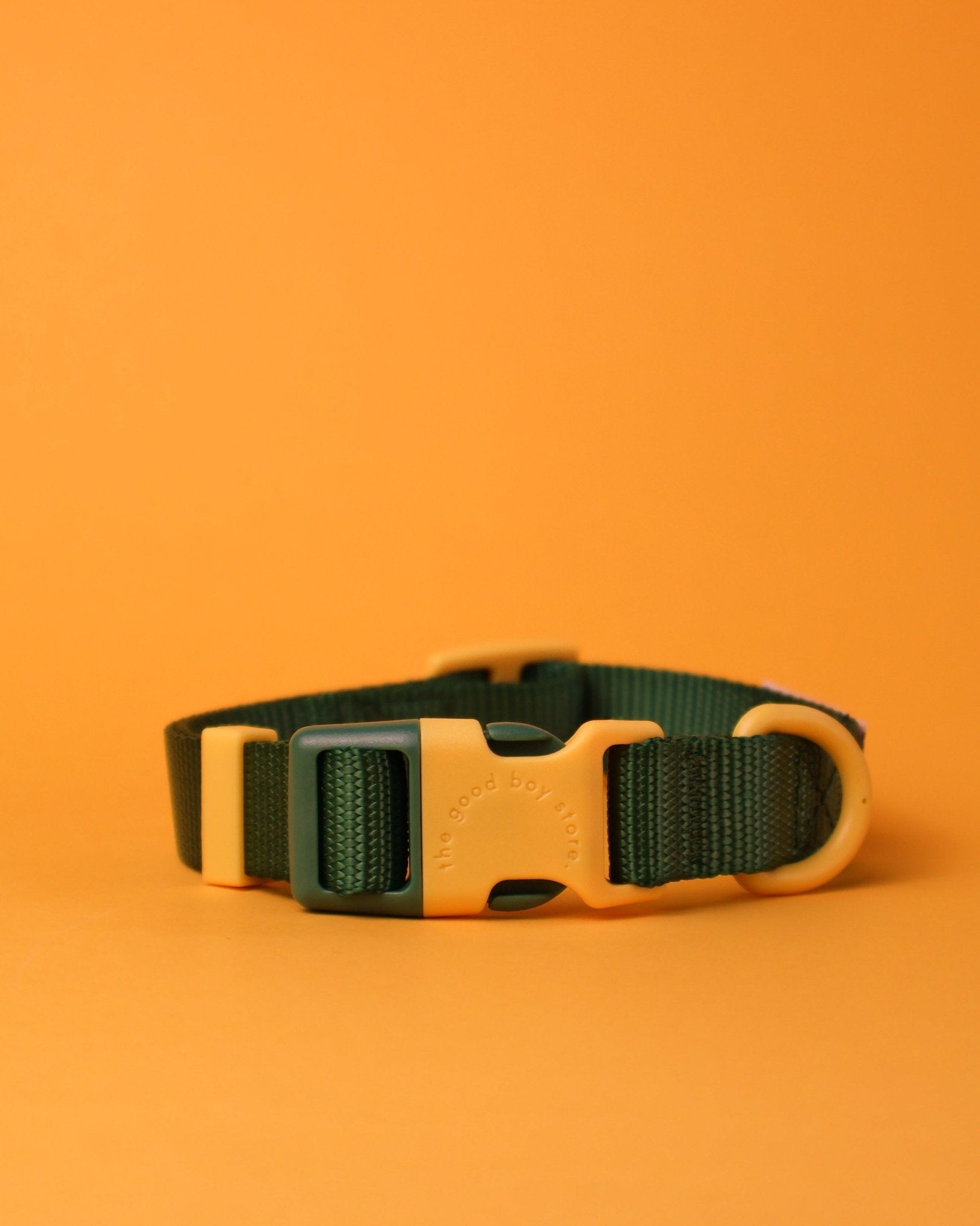 "Cacti" Dog Collar - The Good Boy Store. Deep Green Dog Collar with Yellow Detailing featuring high strength materials.