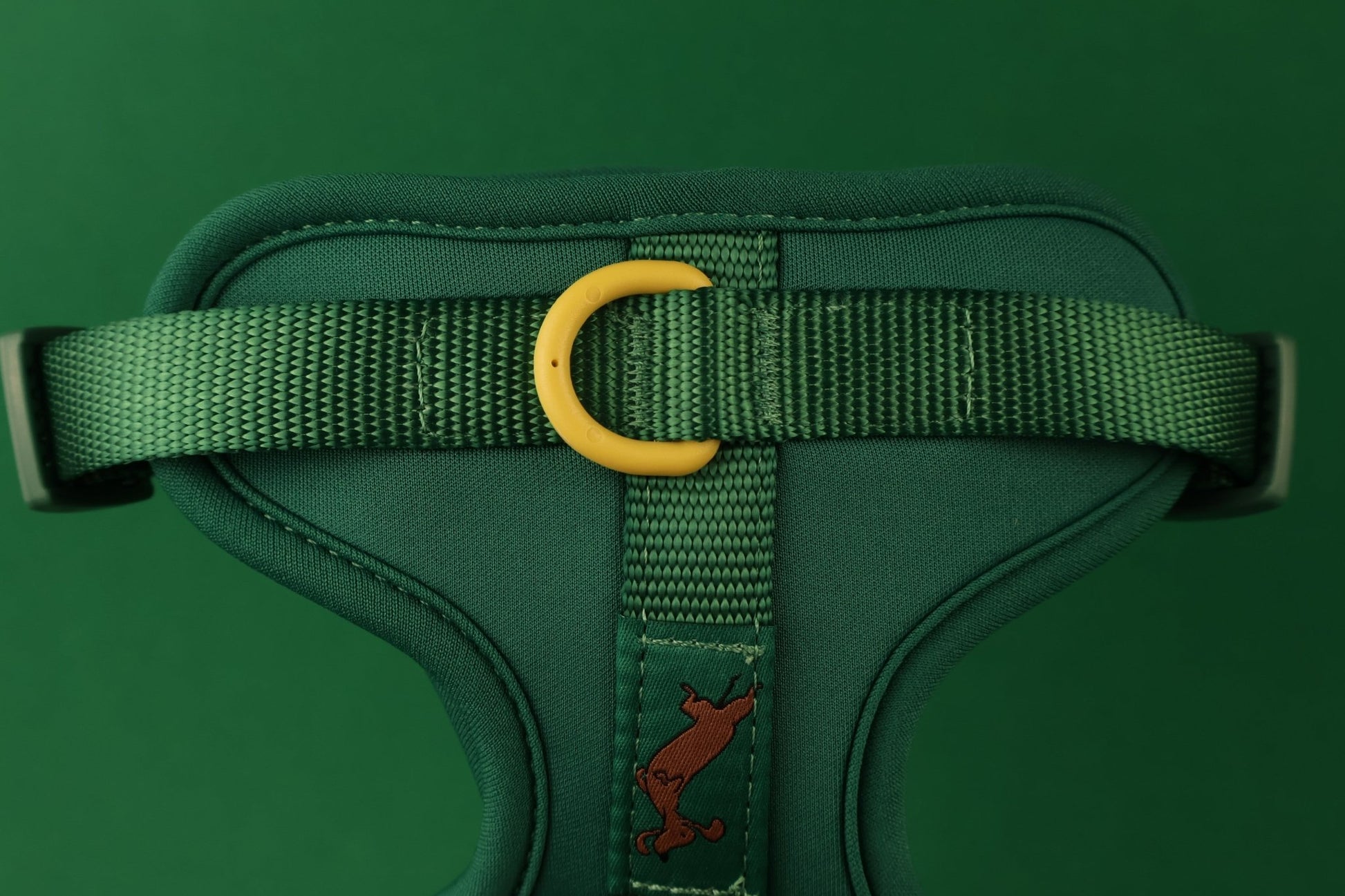 "Moss" Dog Harness - The Good Boy Store. Deep Mossy Green Dog Harness with Yellow Detailing. Adjustable and Quick Release.