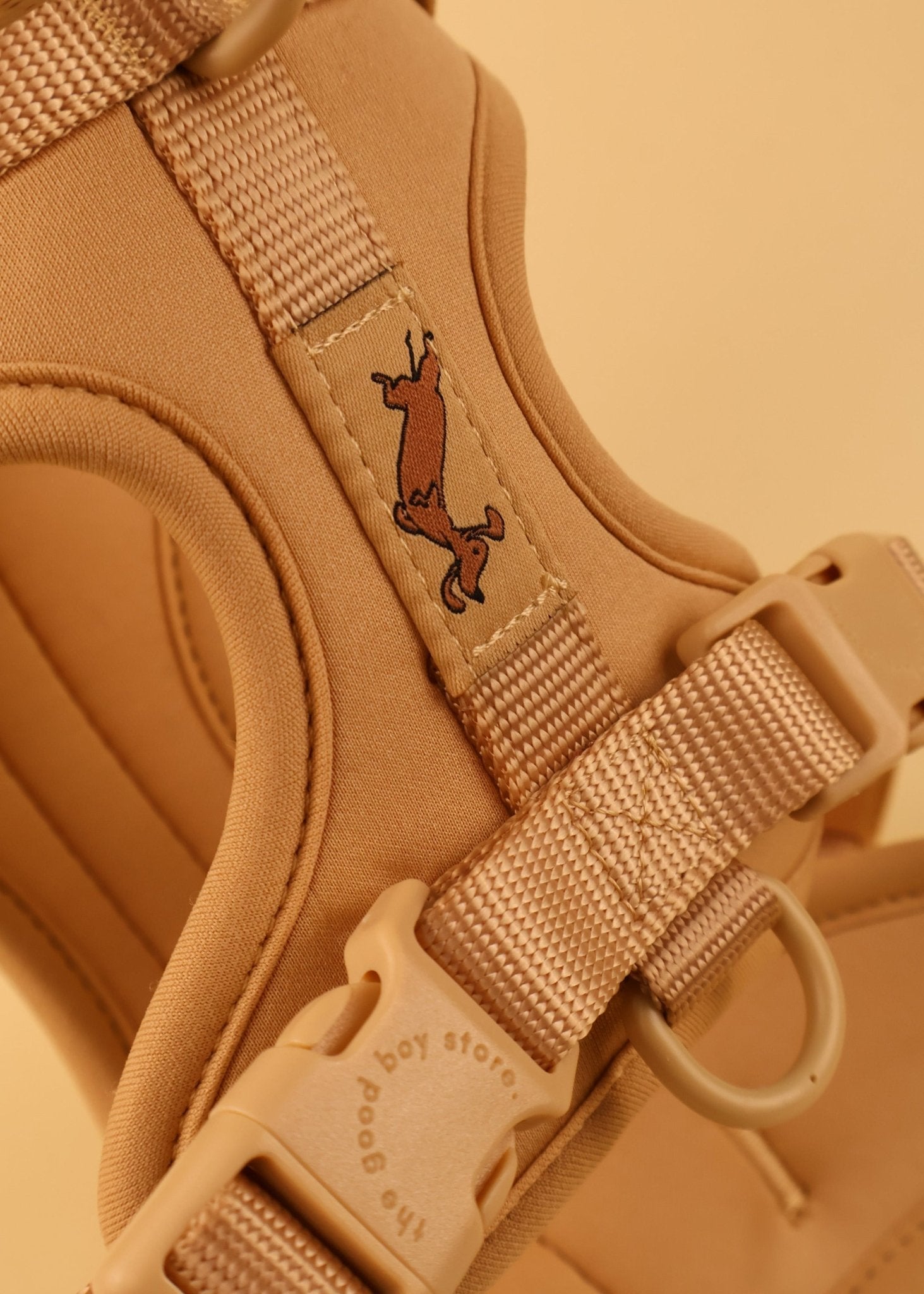 "Oat Milk" Dog Harness - The Good Boy Store. Creamy Beige Dog Harness with matching detailing. Adjustable and Quick-Release.