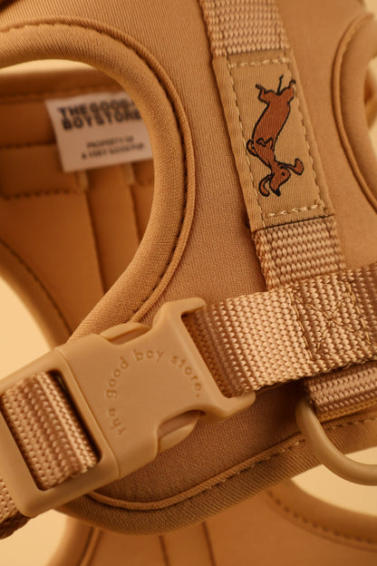"Oat Milk" Dog Harness - The Good Boy Store. Creamy Beige Dog Harness with matching detailing. Adjustable and Quick-Release.